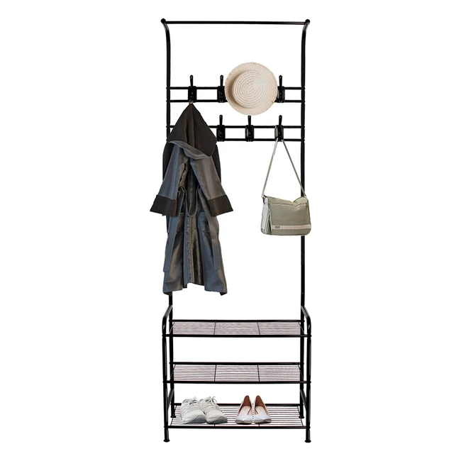 Innotic Coat Rack Stand with Shoe Rack & 16 Hooks - Free Standing Hall Tree for Storage