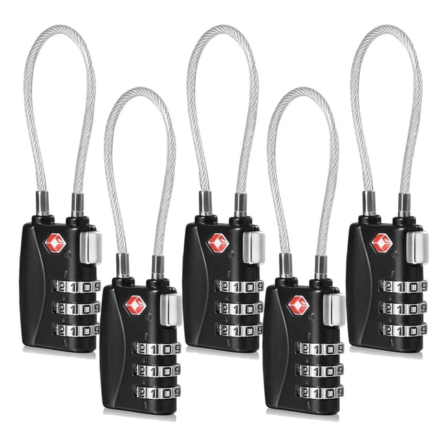 CFMOUR TSA Locks - 3-Dial Security Cable Travel Padlock, Black Pack of 5