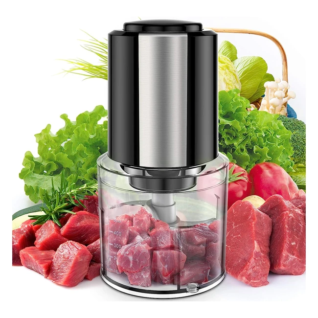 Vinoil Mini Food Chopper - Electric Dicer for Meat, Vegetables, and Baby Food - 4 Stainless Steel Blades - 600ml Blender - Black