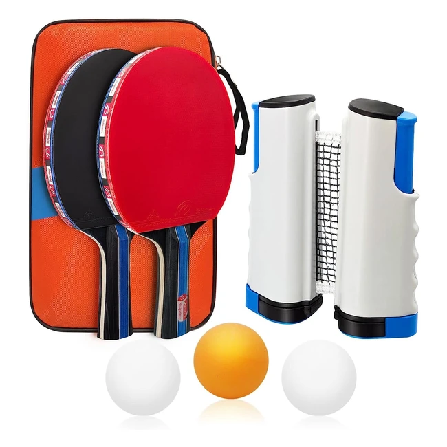 Ensemble de raquettes de pingpong de table Baozun avec 2 raquettes, 3 balles, filet extensible et sac de transport