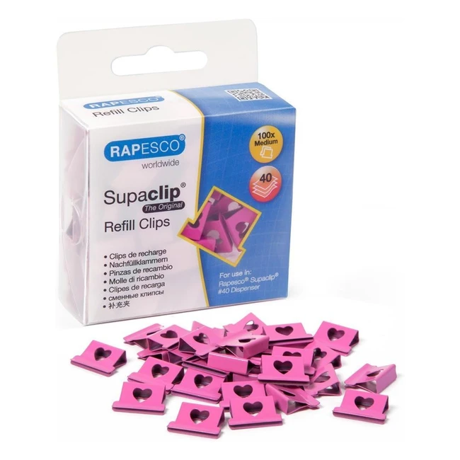 Rapesco Supaclip 40 Hearts Refill Clips - Hot Pink (Pack of 100) - Personalize & Color Code