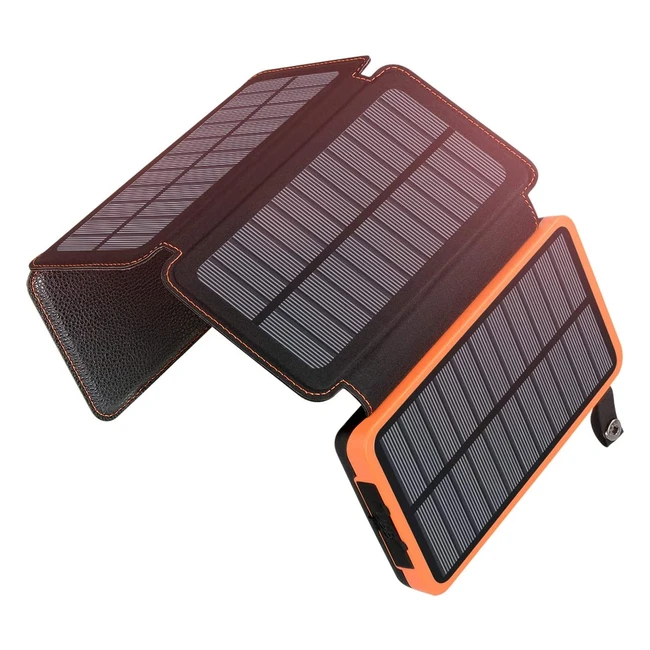 ADDTOP Solar Powerbank 25000mAh - Tragbares Solar-Ladegerät mit 4 Solarpanels, wasserfest und mit 2 USB-Ports für Smartphones, Tablets und mehr