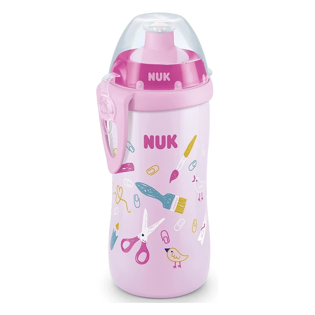 Borraccia NUK Junior Cup per bambini 18 mesi, beccuccio spingi e tira, clip e cappuccio protettivo, senza BPA - Rosa