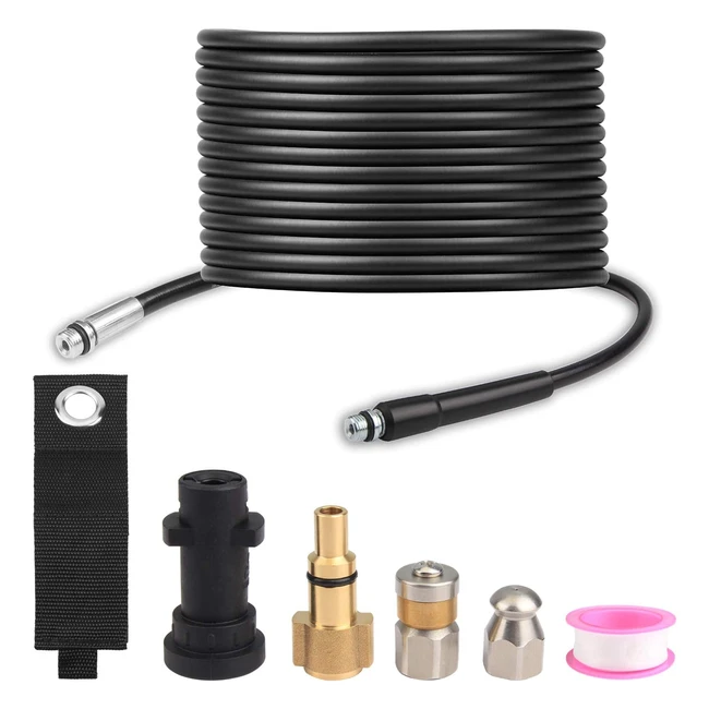 Eawongee Pressure Washer Drain Pipe Hose Cleaning Kit with Jet Nozzle and Rotating Jet Nozzle for Karcher and Lavor Pressure Washers - 15m 180bar
