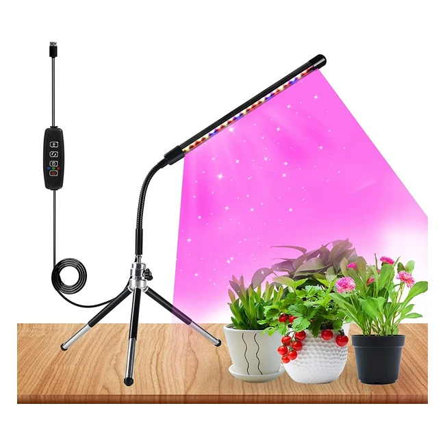 Lampe de croissance pour plantes avec minuterie et col de cygne réglable - 20 LED spectre complet - 3 modes de commutation