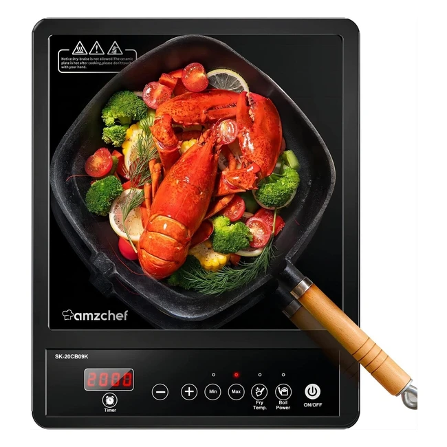 AMZChef Single Induction Hob - Portable Cooktop with 10 Temperature Settings and