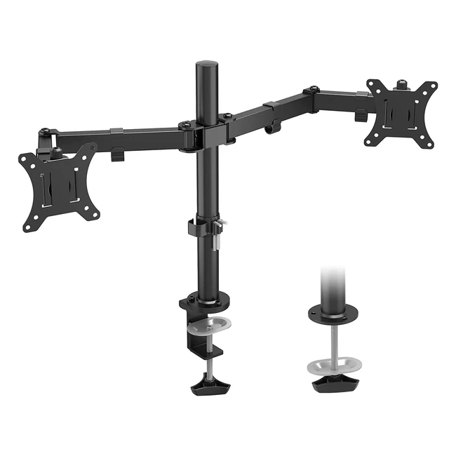 Bontec Dual Monitor Stand - Height Adjustable, Tilt, Swivel, Rotation - Holds Two 13-32 Inch LCD LED PC Screens - VESA 75/100mm