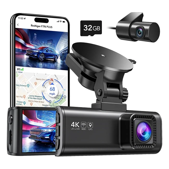 Redtiger F7NP Dualkamera Dashcam für Auto Vorne Hinten 4K/25K mit GPS WiFi - Auto Dashboard Recorder mit 3,18 IPS-Bildschirm, Nachtsicht, Loopaufnahme, 170° Weitwinkel, WDR - Unterstützt 256 GB max