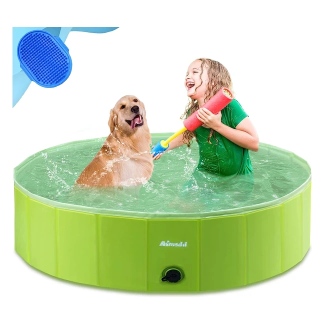 Foldable Dog Pool for Kids and Pets - Non-Slip PVC Bath Tub with Rapid Drainage 