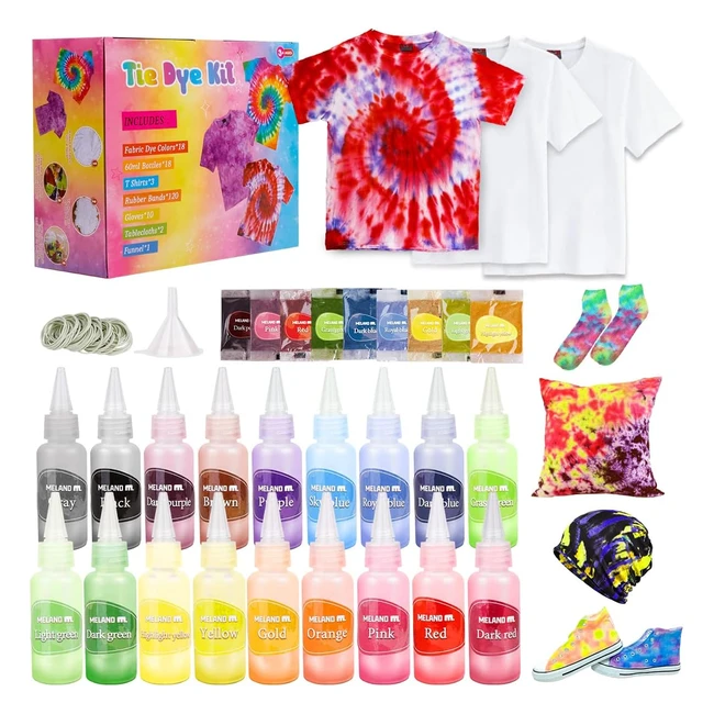 Loyo Tie Dye Kit - 18 Colors Set with T-Shirt and Socks for Kids and Adults - Ar