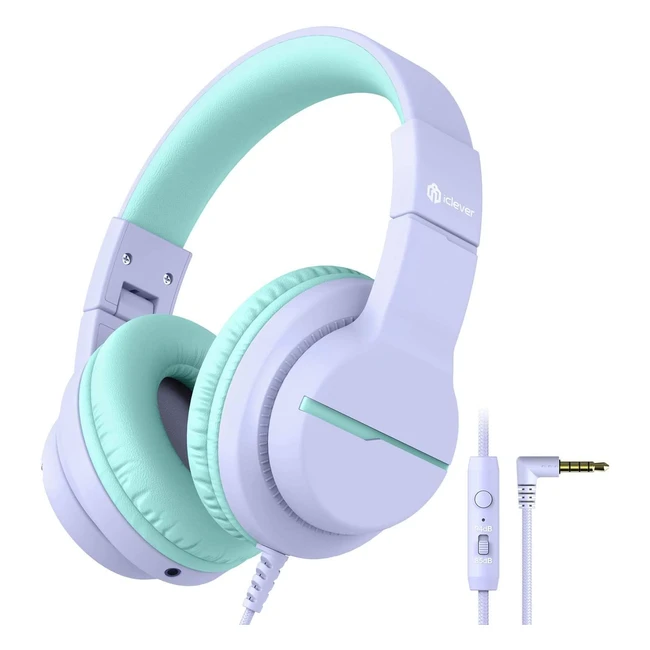 iClever HS19 Kinder Kopfhörer HD Stereo mit Mikrofon & Lautstärkebegrenzung, faltbar für Schule & Reisen, lila