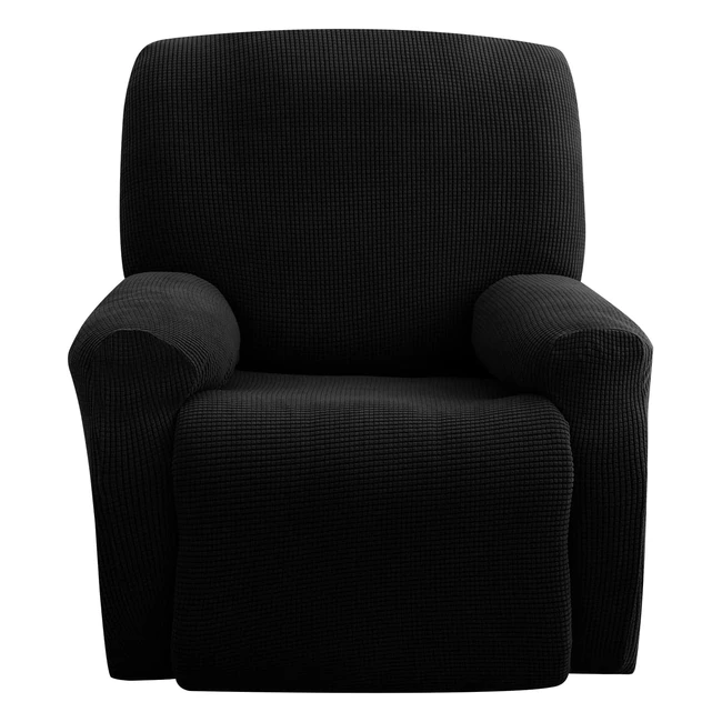 Livego Jacquard Recliner Chair Cover - Stretch Polyester Spandex - 4 Piece Set - Elastic Side Pocket - Black