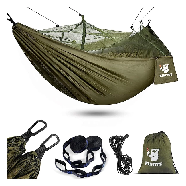 Kiaitre Camping Hammock with Mosquito Net - Lightweight and Durable 210T Parachute Nylon for Outdoor Adventures