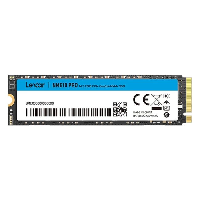 SSD interno Lexar NM610Pro 2TB M2 2280 PCIe Gen3x4 NVMe 1.4 con velocità fino a 3300MB/s in lettura e 2600MB/s in scrittura