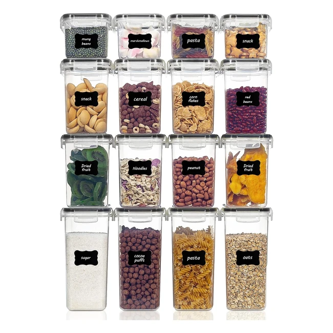 Vtopmart 16-teiliges Vorratsdosen-Set, BPA-frei, stapelbar, luftdicht, mit Etiketten für Mehl, Zucker, Getreide und mehr