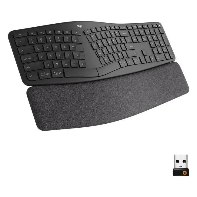 Logitech Ergo K860 Wireless Ergonomic Keyboard - Split Keyboard Layout with Wrist Rest - Natural Typing - Stain-Resistant Fabric - Windows/Mac - Bluetooth/USB - QWERTY UK English Layout - Grey