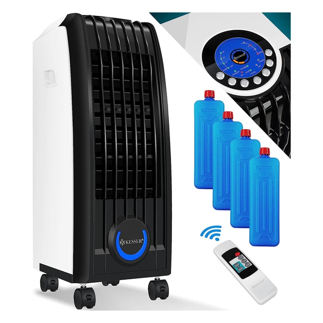 Climatiseur mobile Kesser 4 en 1 avec télécommande, humidificateur, ioniseur et refroidisseur d'air - Blanc