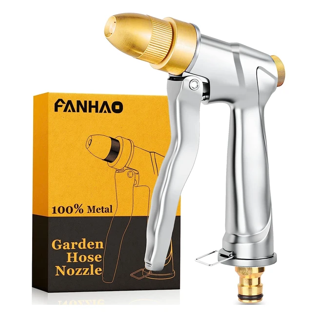 FanHao Hose Spray Gun with Brass Tip - Heavy Duty Metal Nozzle for High Pressure Watering, Car Washing, and Pet Showering
