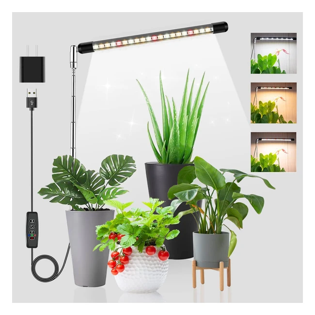 Kullsinss LED Grow Light for Indoor Plants - Full Spectrum, Adjustable Height, Auto Timer, 10 Dimming Levels - Ideal for Small Plants