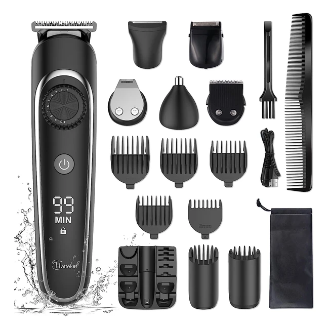 Hatteker 6-in-1 Grooming Kit - Beard Trimmer, Hair Clipper, Precision Trimmer, IPX7 Waterproof, Cordless, Rechargeable