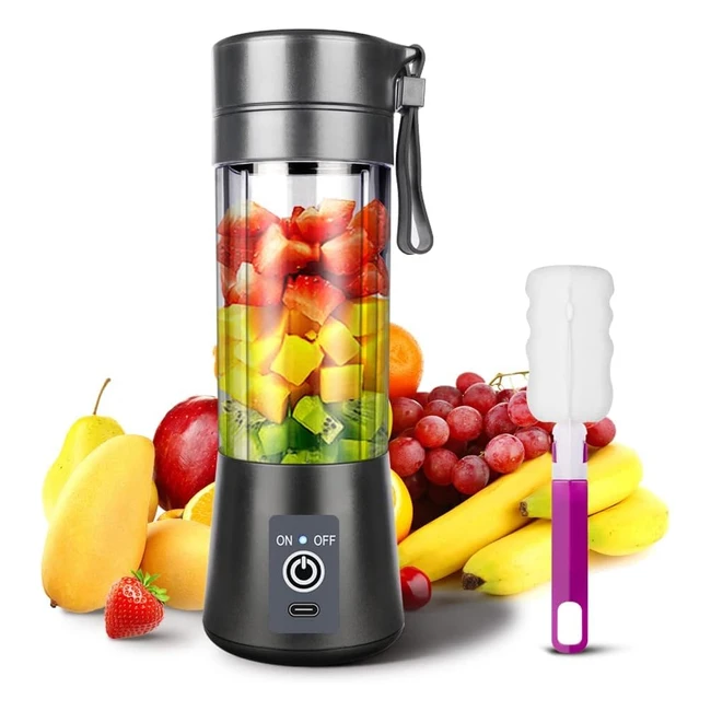 Ksera Portable Blender - Personal Mini Smoothie Juicer Cup with 6 Blades, USB Rechargeable, 380ml, Powerful for Home Travel, Black