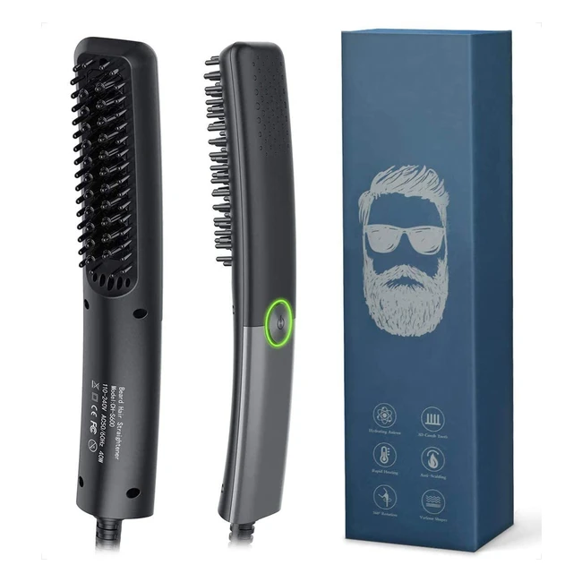 Lidasen Beard Straightener Brush für Männer - Elektrischer Haarglätter und Bürste in einem - Schnell, sicher und einstellbar bis zu 200°C - Premium Ionenbürste für glattes Haar und Bart