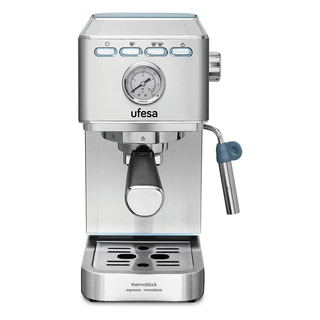 Machine à café expresso et cappuccino Ufesa Milazzo CE8030 - 20 bars, 1350W, système thermoblock, buse vapeur, réservoir 1,4L, 2 modes de préparation