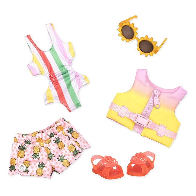 Glitter Girls Deluxe Doll Clothes - Beach and Pool Outfit for 36cm Dolls with Swimsuit, Sunglasses, and Life Jacket
