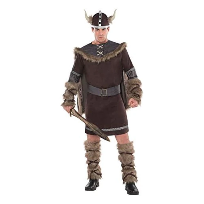Disfraz Guerrero Vikingo Adultos con Capa, Casco y Calentadores de Piernas - Talla ML