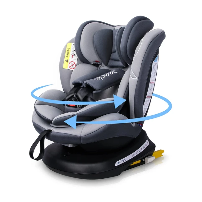 Reecle 360° drehbarer Kindersitz mit Isofix, Gruppe 0/1/2/3, Autositz 0-36 kg, Reboarder rückwärtsgerichtet, grau