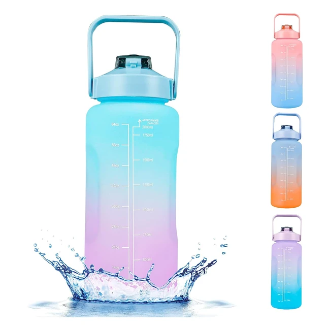 Goxifaca 2L Sports Water Bottle with Time Markings, Detachable Straw, and Lock Cover - BPA Free for Gym, Cycling, School, Hiking