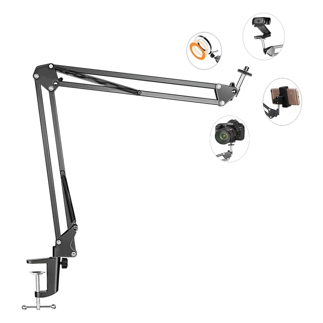 Flexible Overhead Tripod Mount for Camera, Webcam, and Ring Light - Compatible with Logitech, iPhone, Samsung, and More