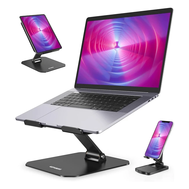 Jiawen Laptop Stand - Ergonomic Aluminum Riser for Desk with Heat Vent, Adjustable Multi-Height/Size Notebook Stand Compatible with MacBook Air/Pro & More Laptops - 10156