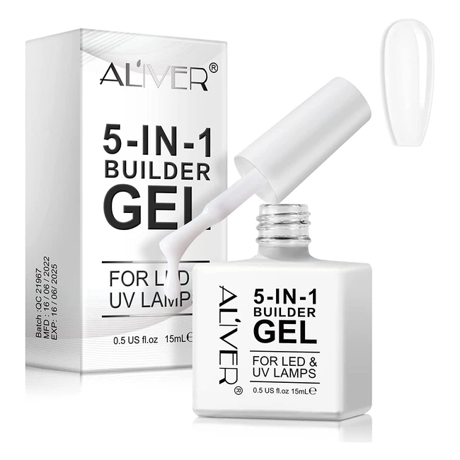 Gel Constructor Uñas Blanco 15ml Fortalecedor 5 en 1 con Esmalte UVLED para Extensiones de Uñas y Diseño de Nail Art