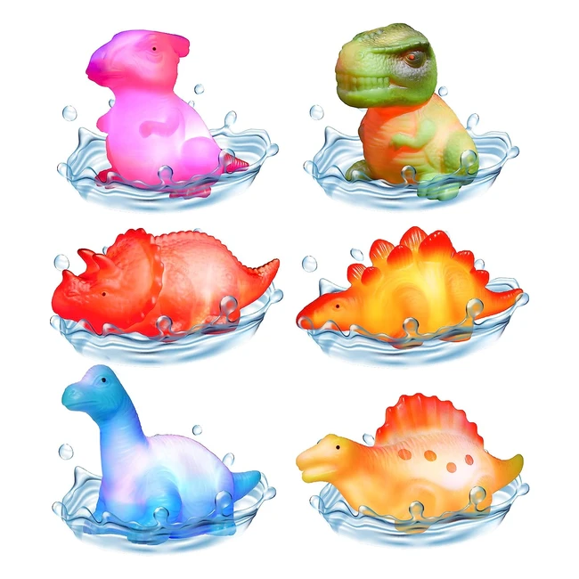 Jouets de bain dinosaures lumineux multicolores pour bébés - Set de 6 pièces en PVC étanche