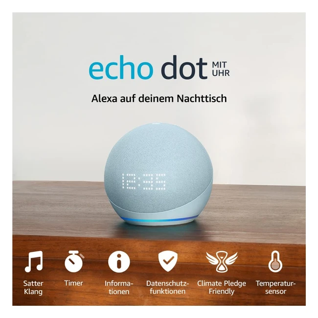 Echo Dot 5 Gen 2022 mit Uhr - Zertifiziert  Generalberholt - Alexa Smarter L