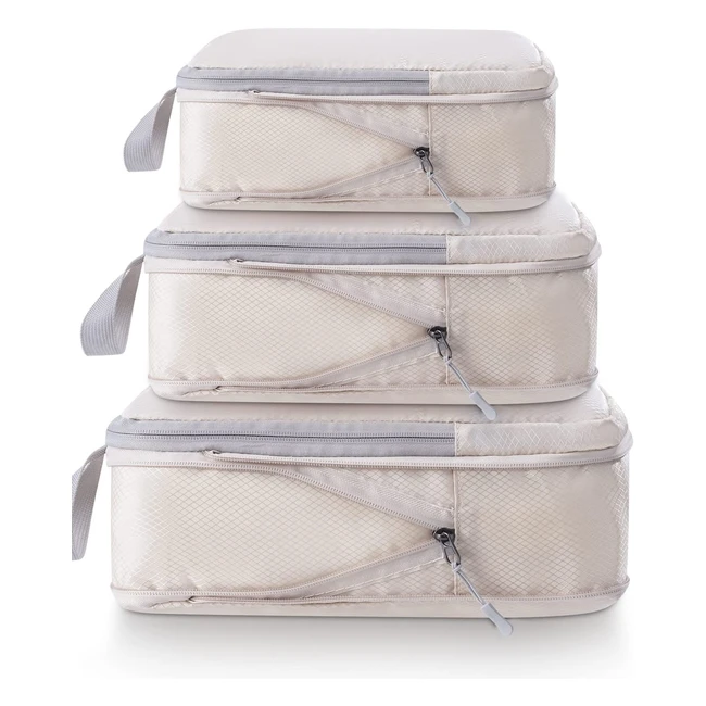 Organizador de viaje Meowoo - Set de 3 bolsas de compresión beige para maleta y mochila