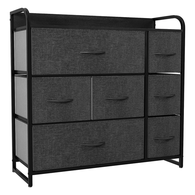 Commode Yitahome 7 tiroirs en tissu pour chambre adulte - Meuble de rangement industriel stable en métal - Noir