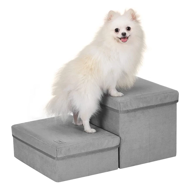 Dreamsoule 2-Step Dog Stairs with Storage - Wide, Foldable, and Reliable - Ideal for Small to Large Pets - Velvet Grey