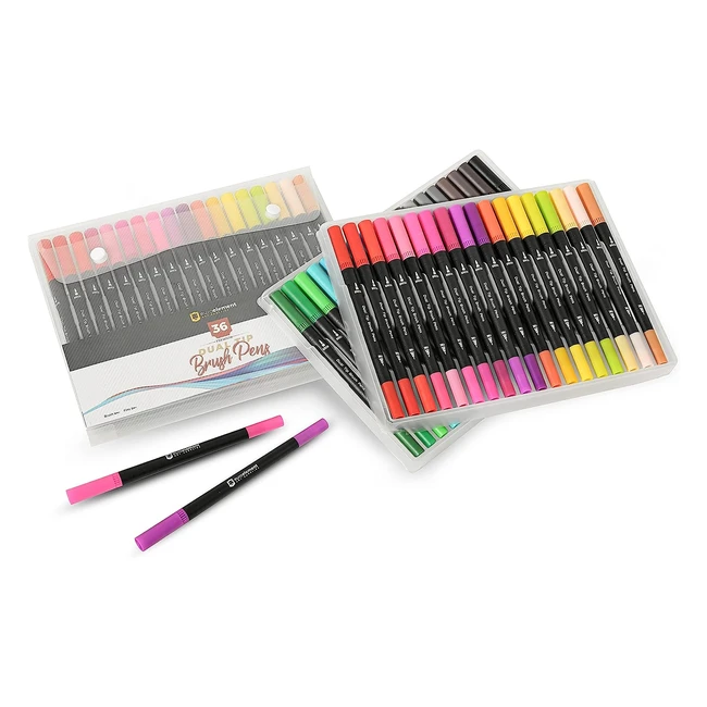 Euroelement Dual Tip Brush Pens Set - 36 Colors for Art, Calligraphy, Drawing, and Coloring Books - Fine and Brush Tips for Kids and Adults