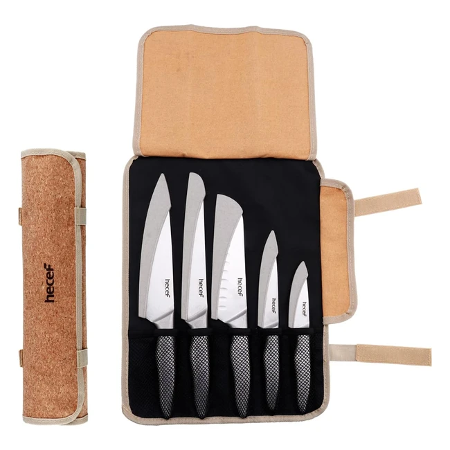 Set de 5 couteaux de cuisine professionnels en acier inoxydable avec sac de rangement - HECEF