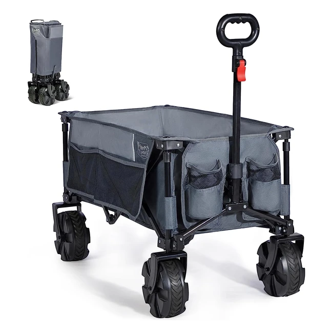 Timber Ridge Handcart - Faltbarer Transportwagen mit breiten Reifen, Getränkehalter, verstellbarem Griff, für alle Geländearten, Outdoor-Camping, Einkaufen, 100 kg Tragkraft