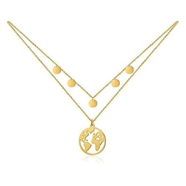 Weltkugel Kette mit Plättchen - GD GoodDesigns EST 2015 - Wasserfest - Layering Halskette mit Weltkarte und Coins - Damen