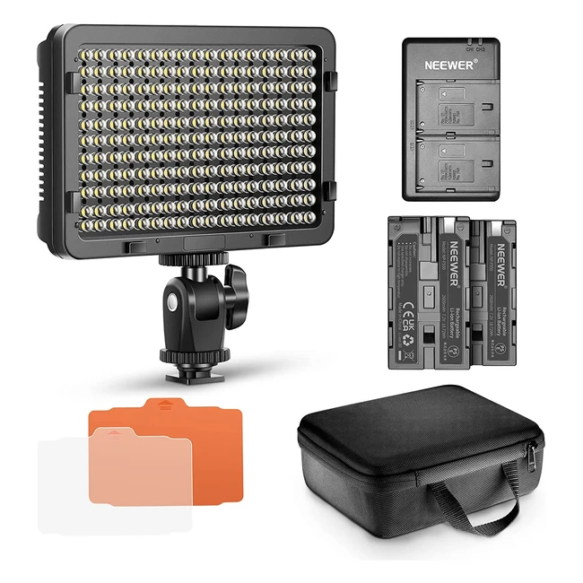 Kit Illuminazione Neewer Pannello LED 176 Bulbi - Dimmerabile 3200-5600K - 2 Batterie Litio - Custodia per Reflex Canon Nikon Sony
