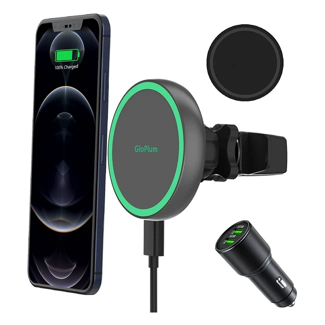 Chargeur de voiture sans fil magnétique 15W pour iPhone 13/12 Pro Max Mini - Compatible avec Magsafe - Noir