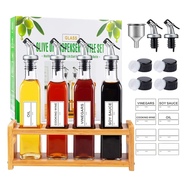 Dispensador de Aceite y Vinagre Nifogo 250ml - Antigoteo con Embudo y Pico - Set de 4 Botellas de Cristal para Cocina y Barbacoas