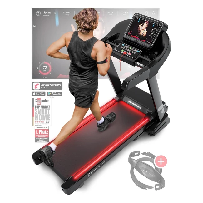 Sportstech F37S Profi-Laufband, 7 PS, bis zu 20 km/h, Bluetooth, App-Kompatibilität, Kinomap, Herzfrequenzmessung, bis 150 kg