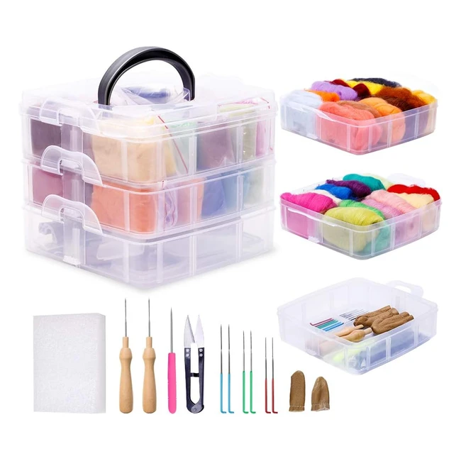 24-Color Needle Felting Kit with Basic Tools and Supplies for Beginners - High-Quality Wool Roving for Hand Spinning and Wet Felting