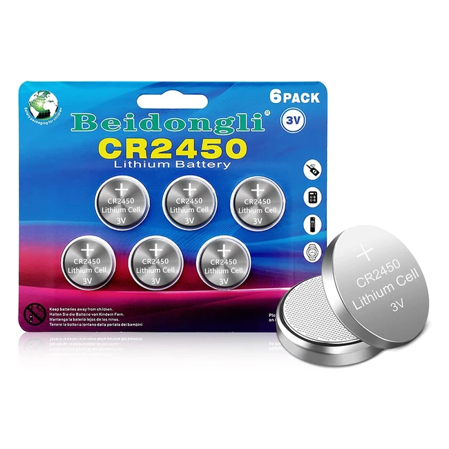 CR2450 Lithium Button Cells - 6 Pack - High Quality & Long Life