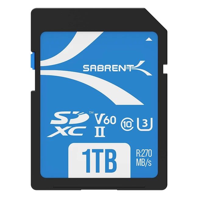Scheda SD Sabrent 1TB V60 SDXC UHS-II con velocità di lettura fino a 270MB/s per video in 8K, Full HD e foto ad alta velocità